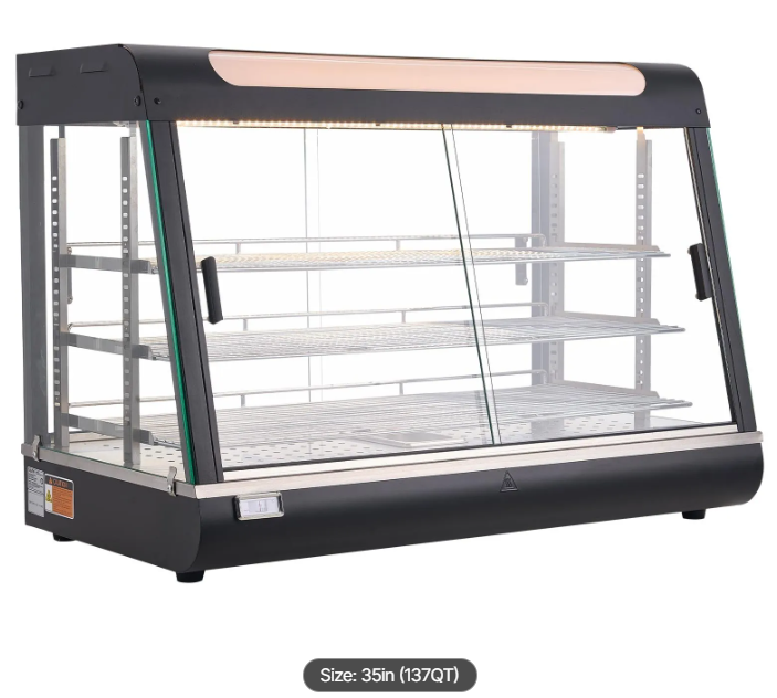 3-Tier Commercial Food Warmer Display, 1400W Food Display Warmer with LED Light, Top Storage and Adjustable Shelves, 86℉~185℉ Steam Heating, 137Qt/130L for Hamburger, Pizza, Bread, Fried Chicken