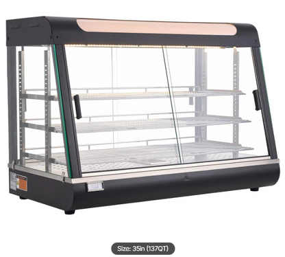 3-Tier Commercial Food Warmer Display, 1400W Food Display Warmer with LED Light, Top Storage and Adjustable Shelves, 86℉~185℉ Steam Heating, 137Qt/130L for Hamburger, Pizza, Bread, Fried Chicken