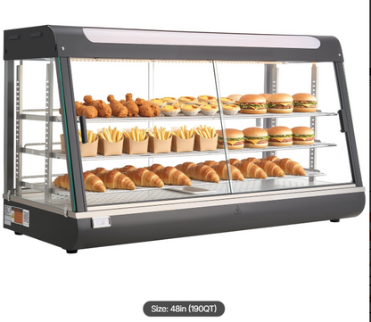 3-Tier Commercial Food Warmer Display, 1600W Food Display Warmer with LED Light, Top Storage and Adjustable Shelves, 86℉~185℉ Steam Heating, 190Qt/180L for Hamburger, Pizza, Bread, Fried Chicken