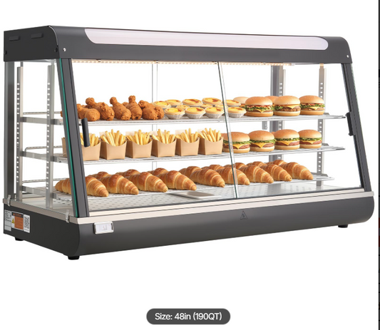 3-Tier Commercial Food Warmer Display, 1600W Food Display Warmer with LED Light, Top Storage and Adjustable Shelves, 86℉~185℉ Steam Heating, 190Qt/180L for Hamburger, Pizza, Bread, Fried Chicken