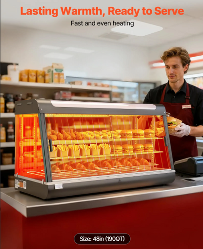 3-Tier Commercial Food Warmer Display, 1600W Food Display Warmer with LED Light, Top Storage and Adjustable Shelves, 86℉~185℉ Steam Heating, 190Qt/180L for Hamburger, Pizza, Bread, Fried Chicken