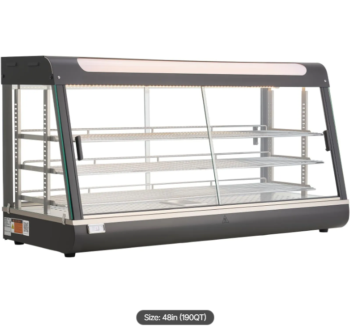3-Tier Commercial Food Warmer Display, 1600W Food Display Warmer with LED Light, Top Storage and Adjustable Shelves, 86℉~185℉ Steam Heating, 190Qt/180L for Hamburger, Pizza, Bread, Fried Chicken