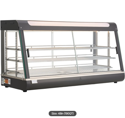 3-Tier Commercial Food Warmer Display, 1600W Food Display Warmer with LED Light, Top Storage and Adjustable Shelves, 86℉~185℉ Steam Heating, 190Qt/180L for Hamburger, Pizza, Bread, Fried Chicken